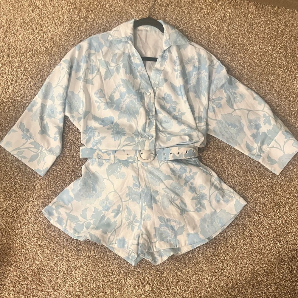 Commense Blue and White Loungewear Set Ethereal Cloud Pattern
